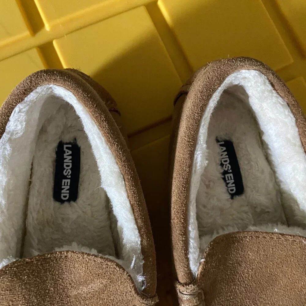 Girls Lands'End Brown Suede Leathers Slippers Moccasins Loafers Slip On …